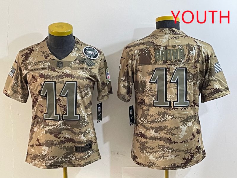 Youth Philadelphia Eagles #11 Brown Camo Nike 2025 Salute to Service Limited NFL Jersey style 3